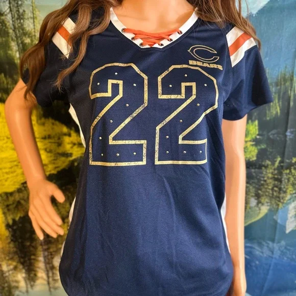 NFL Team Apparel Navy Jersey with White and Orange Details Chicago Bears Forte - Picture 3 of 13